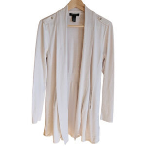 White House Black Market Women’s Cream Open Front Ribbed Cardigan Medium